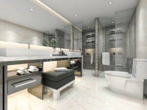 3d rendering modern classic bathroom with luxury tile decor
