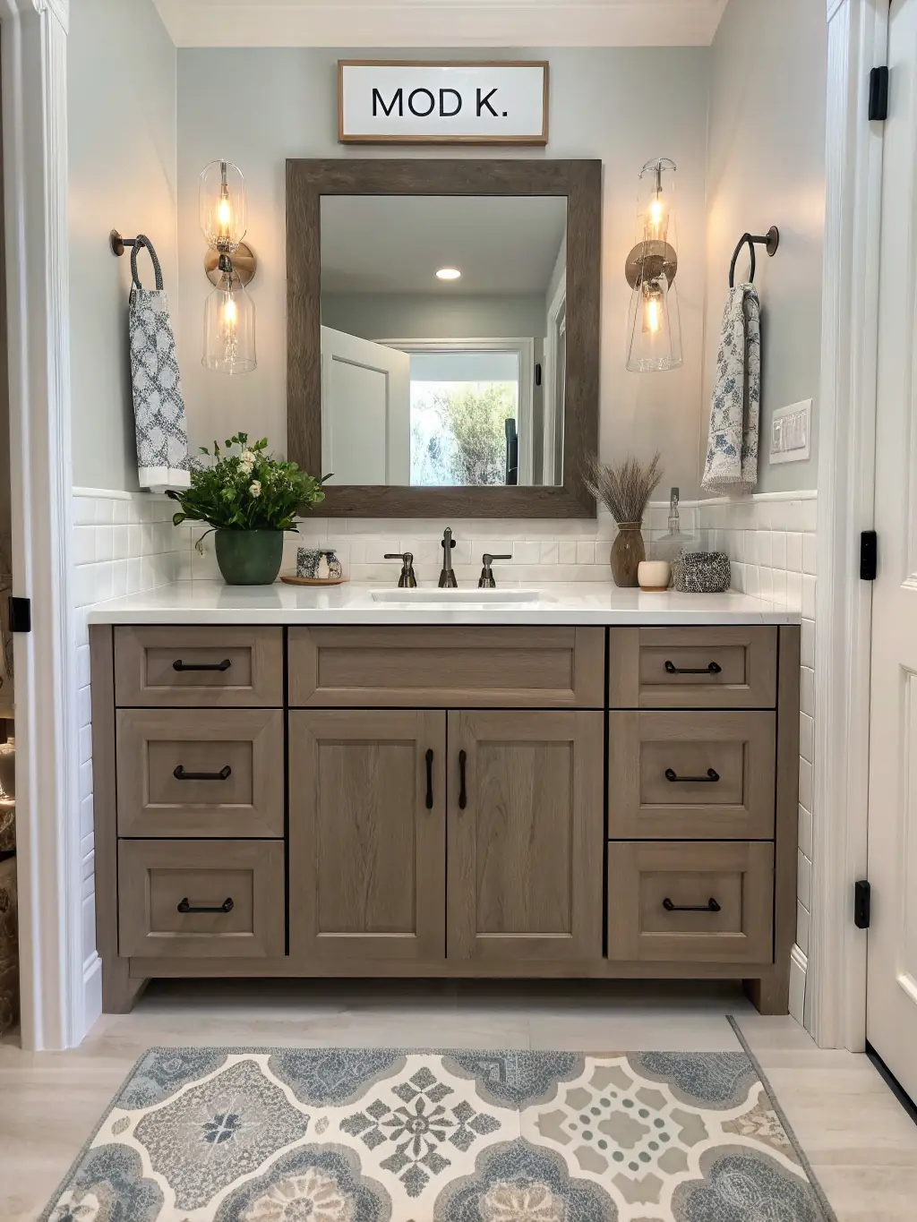 A close-up shot of custom-built bathroom cabinetry with soft-close drawers and stylish hardware. The image should emphasize the quality of materials and craftsmanship used by DD Construction in their renovation projects.