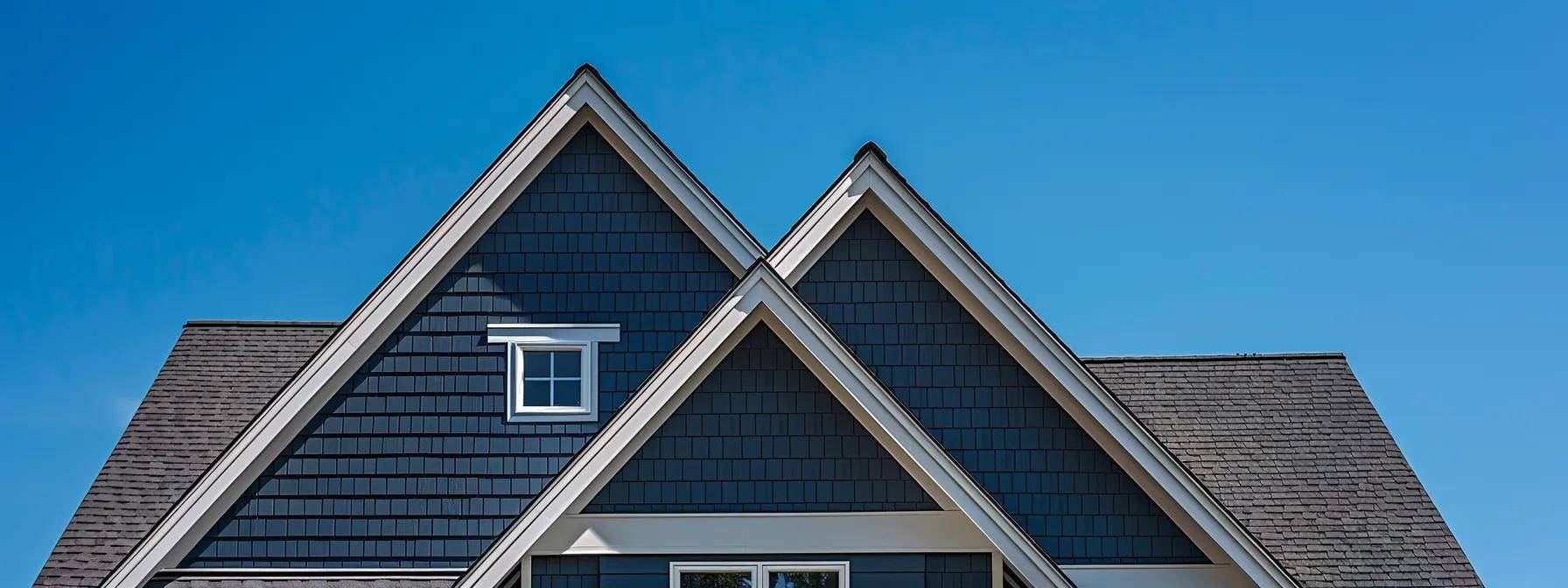 a detailed view of a suburban massachusetts home showcasing two contrasting roofs—one gleaming metal and the other classic asphalt shingles—set against a clear blue sky, highlighting the essence of roofing options and their visual impact.