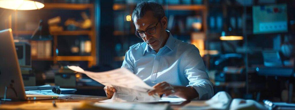 a focused shot captures a modern office environment, showcasing a professional reviewing detailed documents and digital reports on roof damage, with insurance claim forms prominently displayed on a sleek desk, emphasizing the complexities of filing an insurance claim in massachusetts.