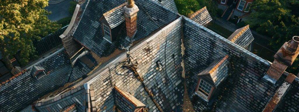 a skilled roof contractor meticulously examines the intricate, historic details of a massachusetts home, highlighting the blend of traditional craftsmanship and modern roofing materials in an urban setting.