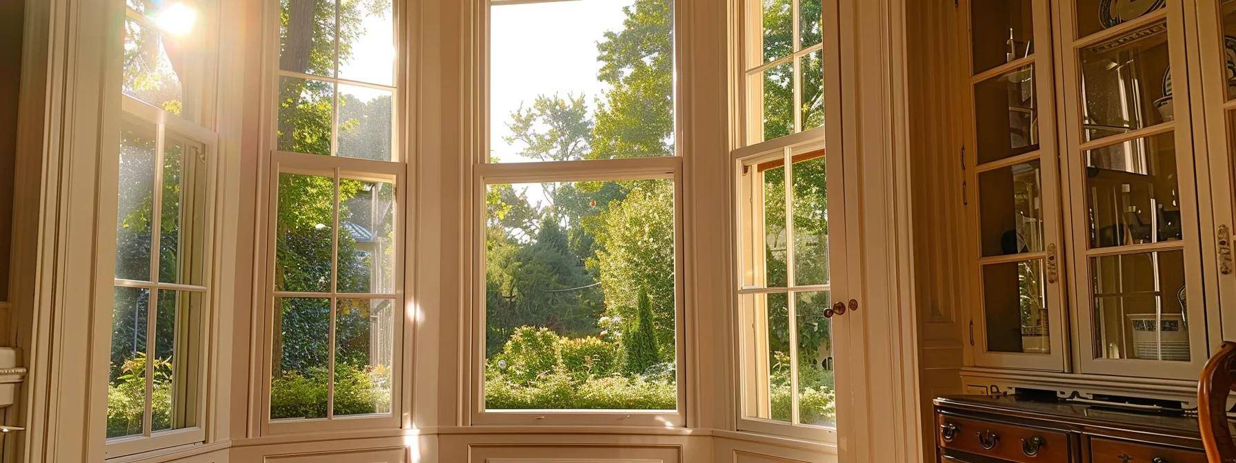 a beautifully appointed interior of a historic home featuring classic double-hung windows open at the top and bottom, allowing soft sunlight to filter in while showcasing a tasteful blend of modern comfort and traditional charm.