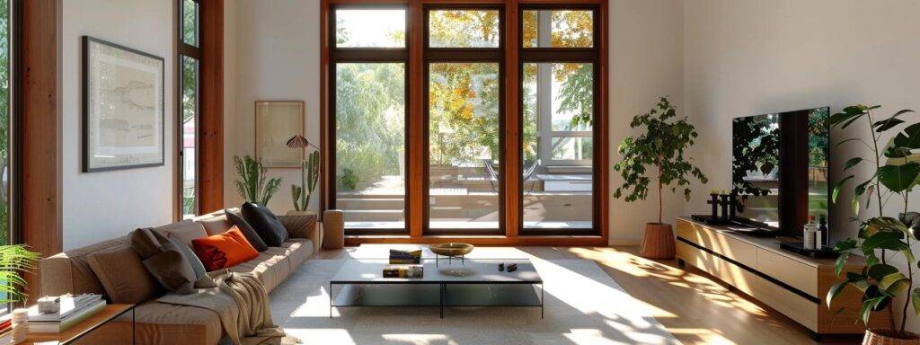 a bright, modern living room in a massachusetts home showcases an open window with a partially installed energy-efficient replacement, highlighting the contrast between the old and the new, with sleek tools and materials neatly arranged nearby.