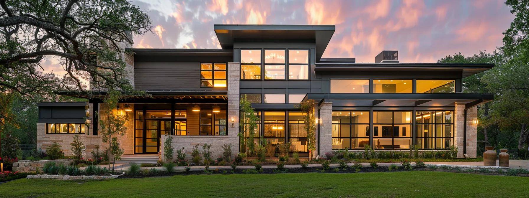 a modern home exterior featuring sleek, energy-efficient windows that enhance its architectural charm, with a vibrant, inviting facade that reflects both contemporary style and quality craftsmanship, suggesting increased curb appeal and market value.