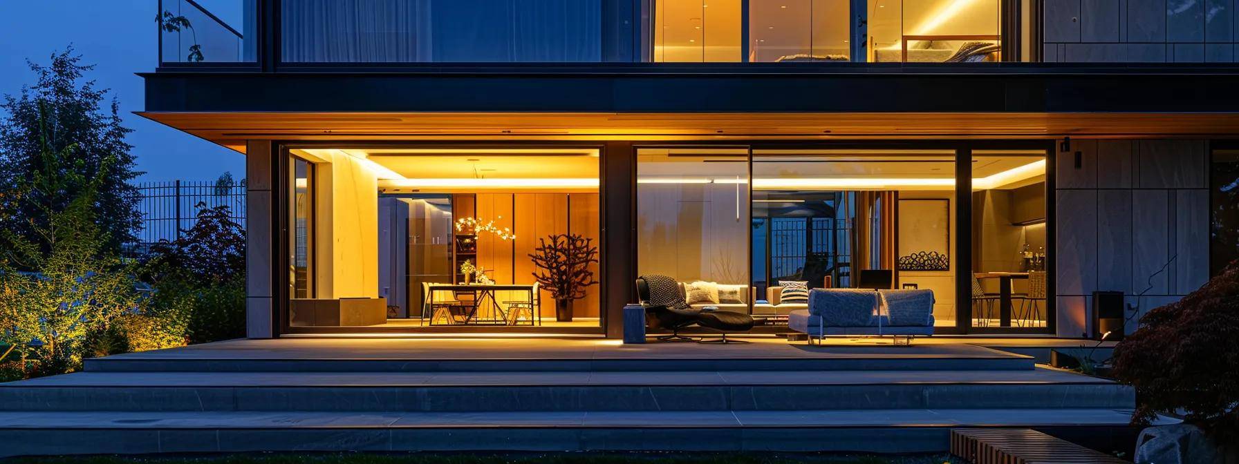 a modern massachusetts home interior showcases a sleek, newly installed window with energy-efficient features, illuminated by warm ambient lighting, emphasizing the contrast between the elegant design and the bustling urban setting visible through the glass.