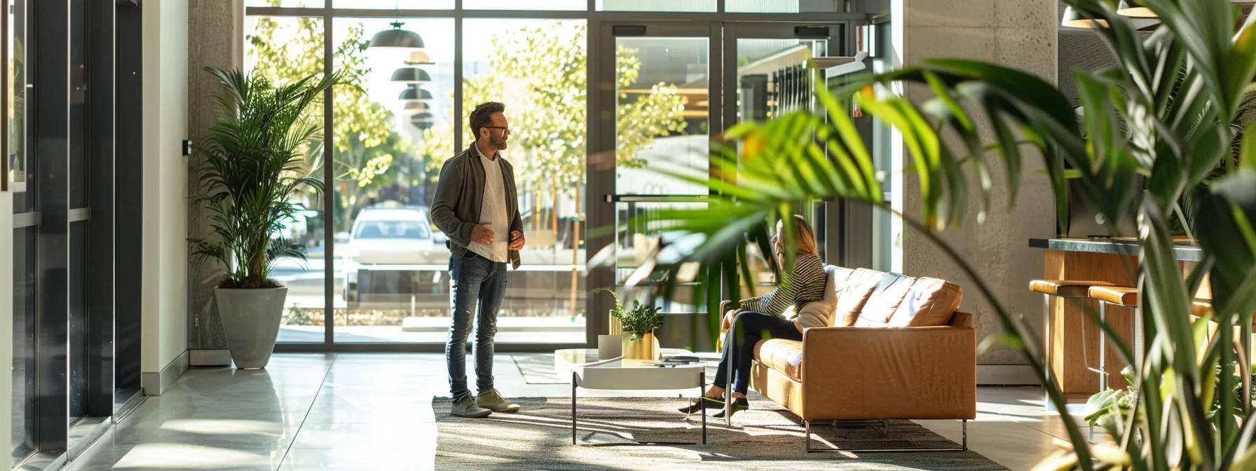 a well-lit, modern office space showcases a concerned homeowner discussing window replacement options with a professional contractor, emphasizing the urgency and importance of addressing signs of window failure.
